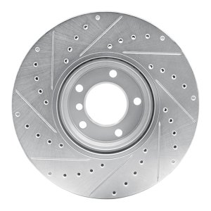 BMW 750IL Brake Rotor (1) - Front Right - R1 Concepts - Drilled & Slotted - Silver - `95-`01